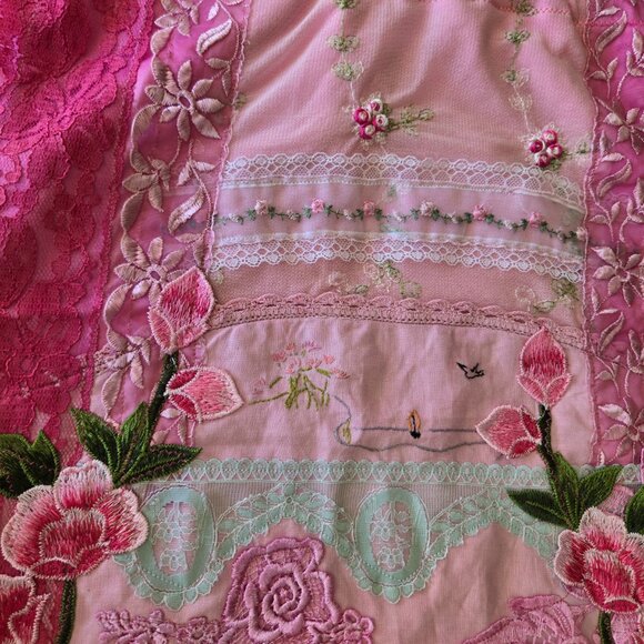 Romantic Vintage-Inspired Cherry Blossom Pink Skirt Embroidered Rose Skirt Retro - Picture 7 of 16
